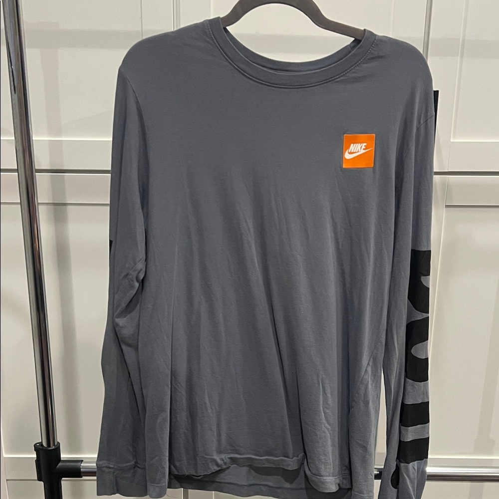 Vintage Nike Dark Gray Long Sleeve Tee with Orange Logo